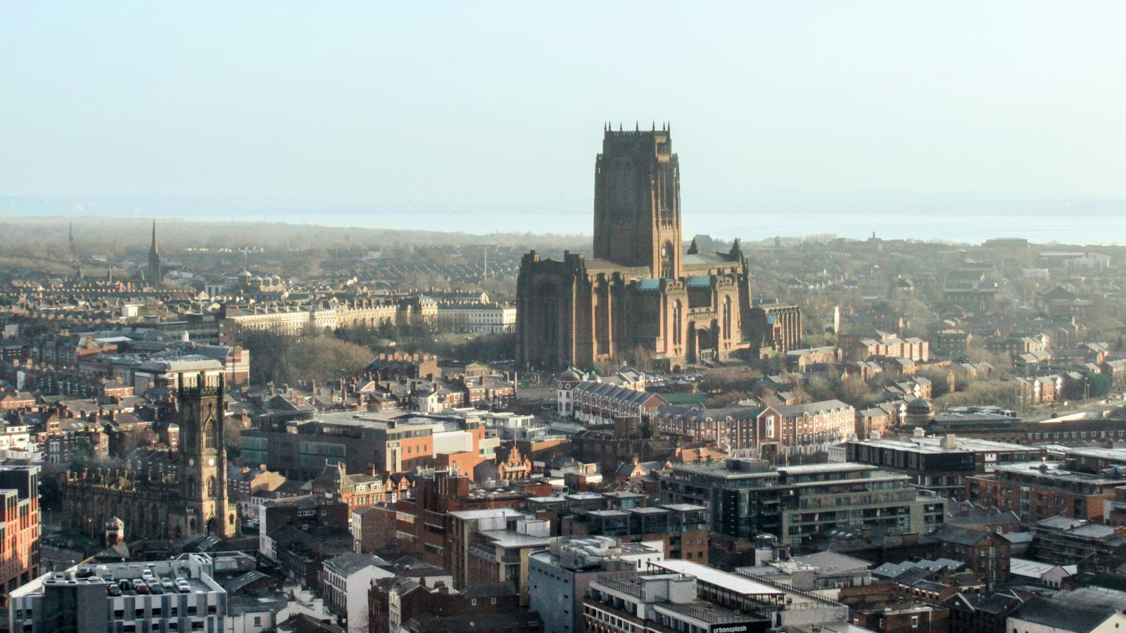 aerial view of the liverpool from a view point, united kingdom
